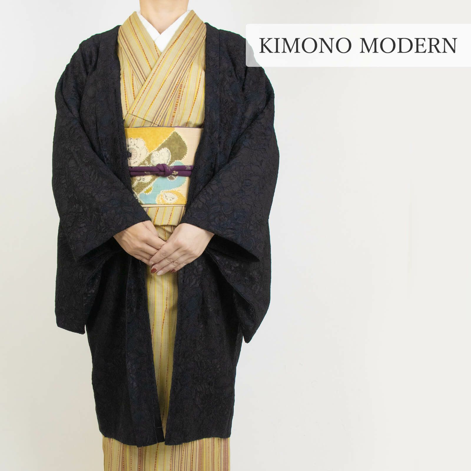 キモノモダン 薄羽織 リネン混 長羽織 アイボリー 旧き